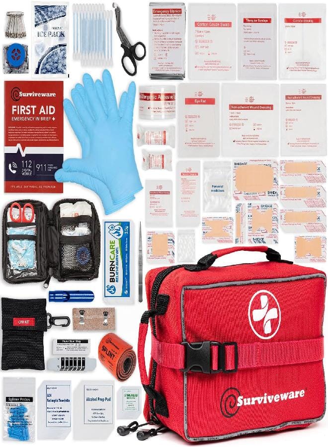 Surviveware 238 Pcs Comprehensive Premium Survival First Aid Kit - Medical Emergency Kit for Travel Camping Gear, Home Essentials & Outdoor Emergencies - HSA & FSA Eligible Survival Kit - Image 1